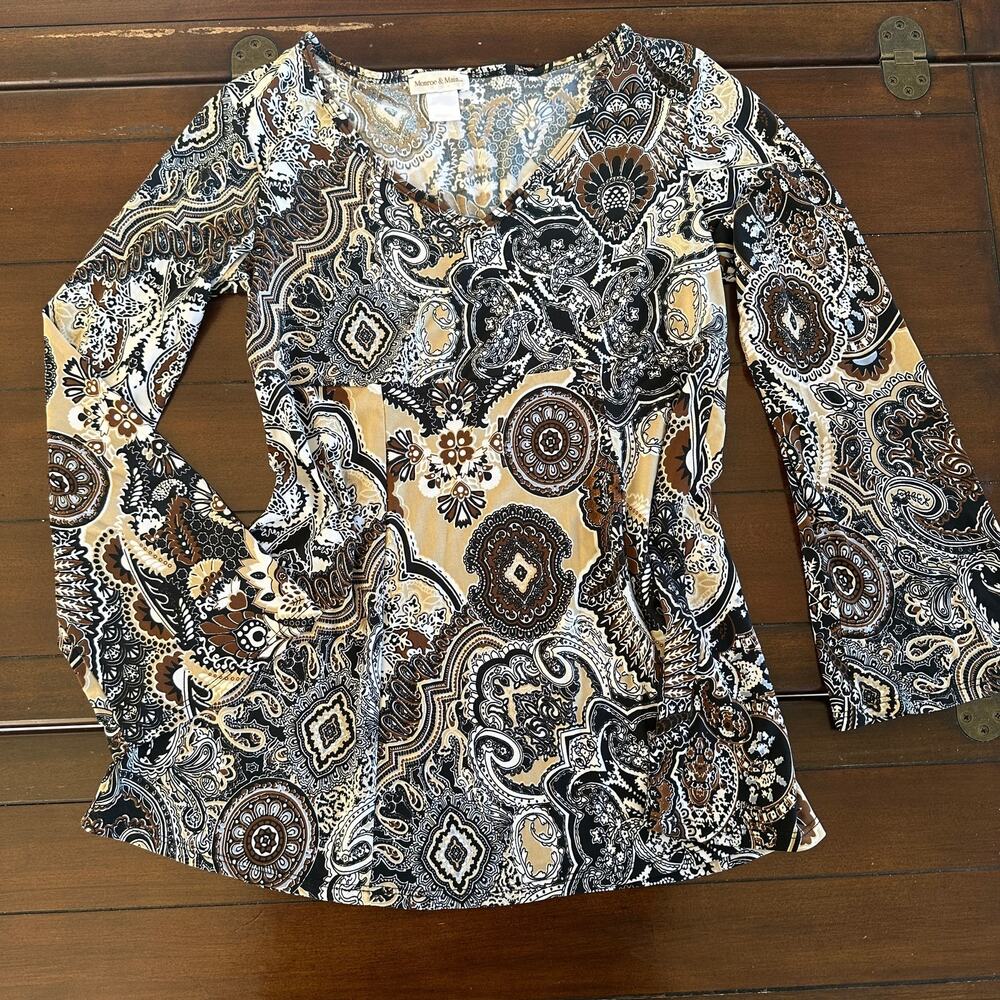 Monroe & Main Paisley Blouse Boho Hippie Flowy Pirate y2k Long Sleeve Top Sz M